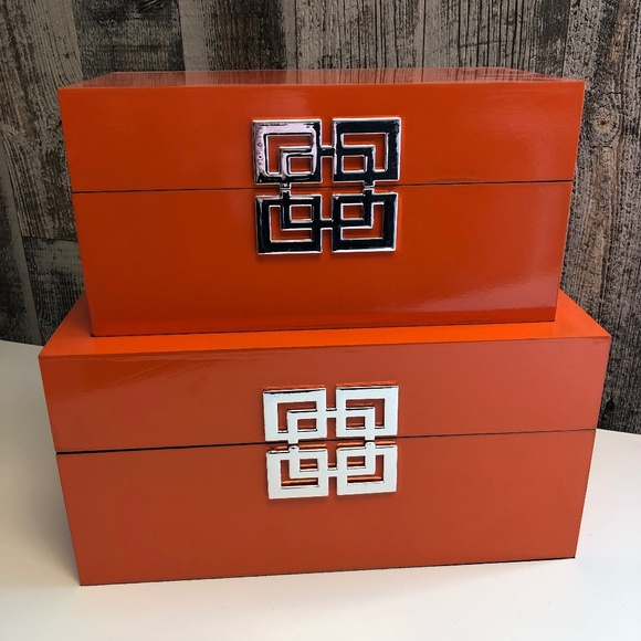 Set of two Wooden Keepsake Boxes in Orange